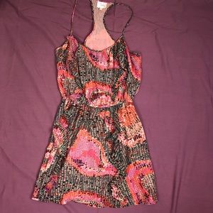 Parker sundress gold and pink racer back ruffles